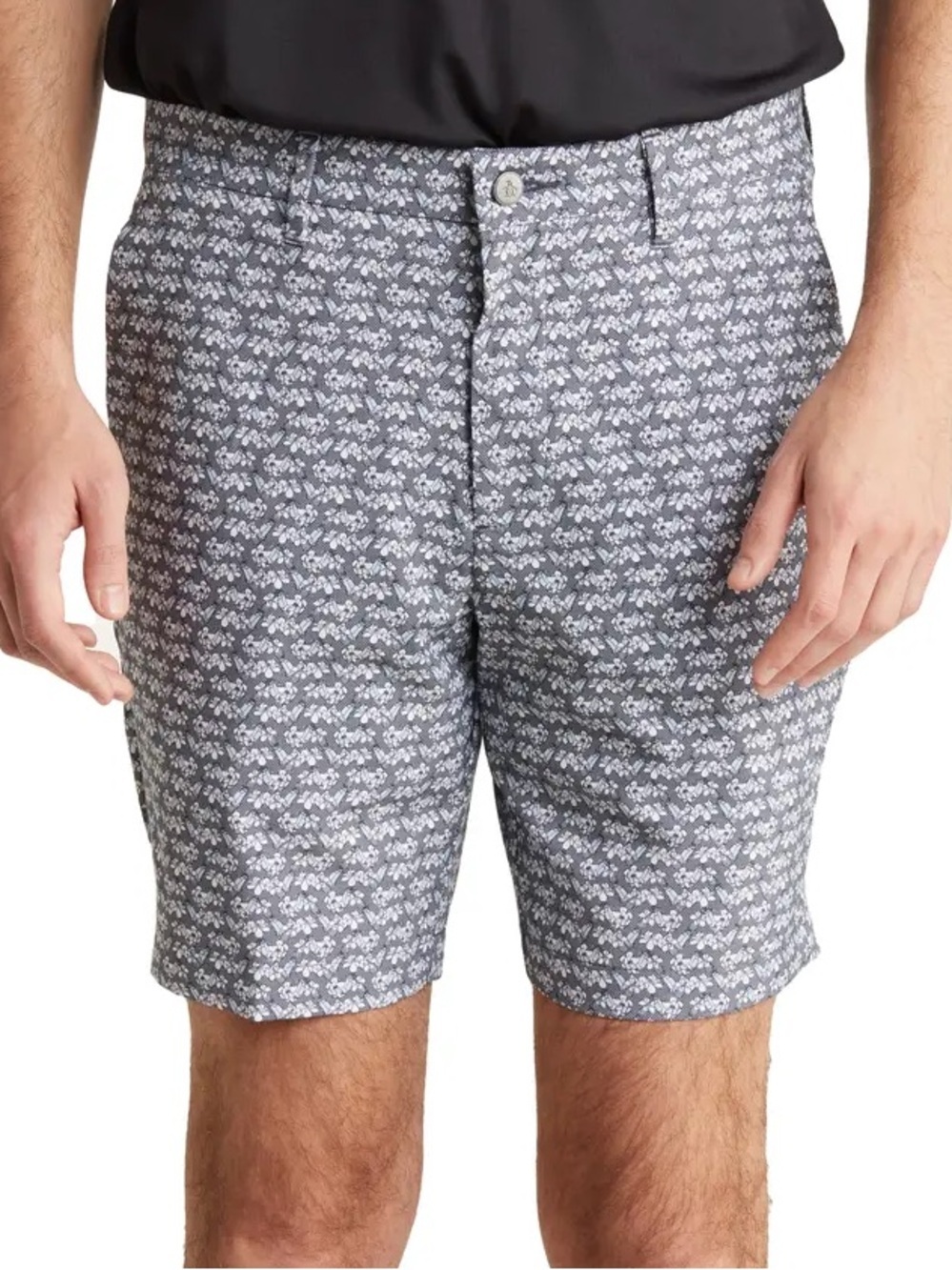 Penguin Mens Sz 32 Gray Performance Floral Elastic Waist 8" Inseam Golf Shorts